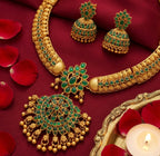 Jewel City Timeless Elegance Of Indian Heritage Handcrafted Green Necklace Set | Grocsy