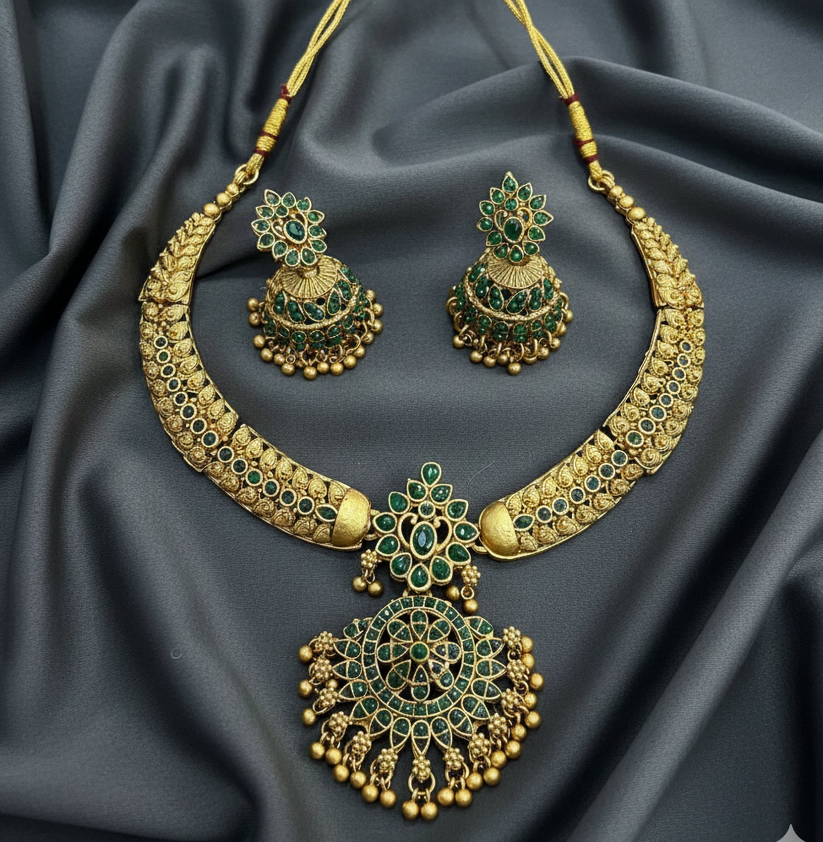 Jewel City Timeless Elegance Of Indian Heritage Handcrafted Green Necklace Set | Grocsy