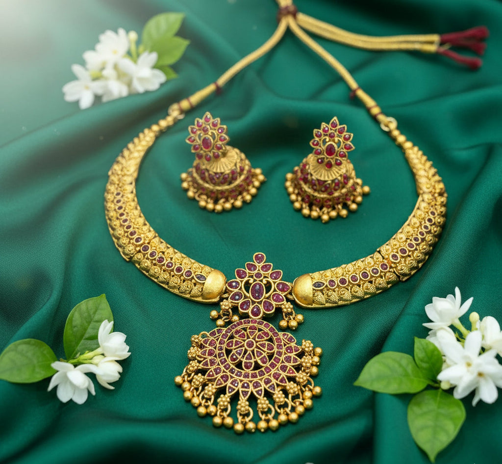 Jewel City Timeless Elegance Of Indian Heritage Handcrafted Red Necklace Set | Grocsy