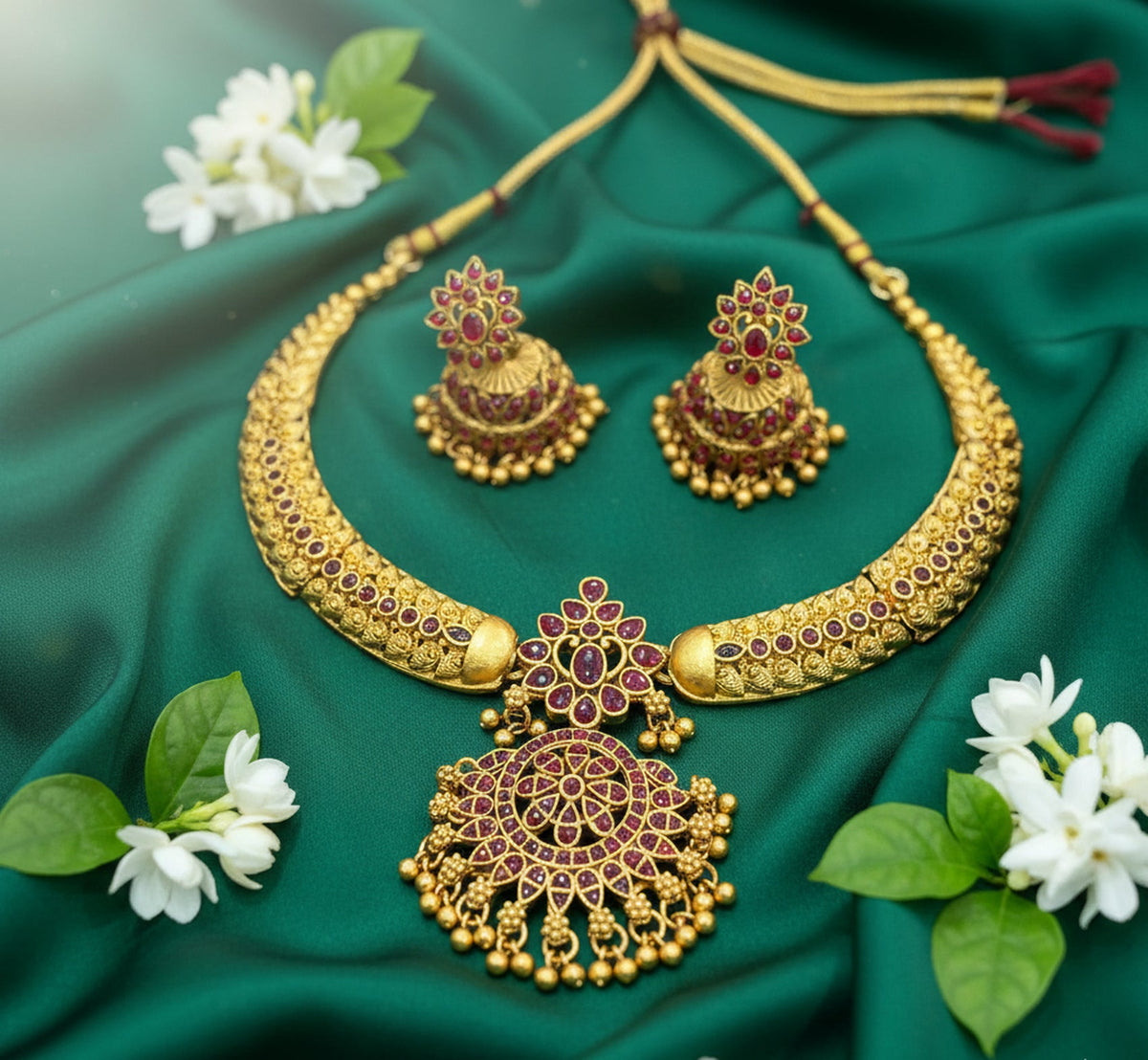 Jewel City Timeless Elegance Of Indian Heritage Handcrafted Red Necklace Set | Grocsy