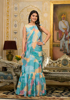 Partywear Designer Sky Slime Georgette Fancy Saree - Anbazaar | Grocsy