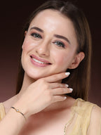 NVR Women Gold-Polished & Black Brass Stone-Studded Hand Mangalsutra Link Bracelet | Grocsy