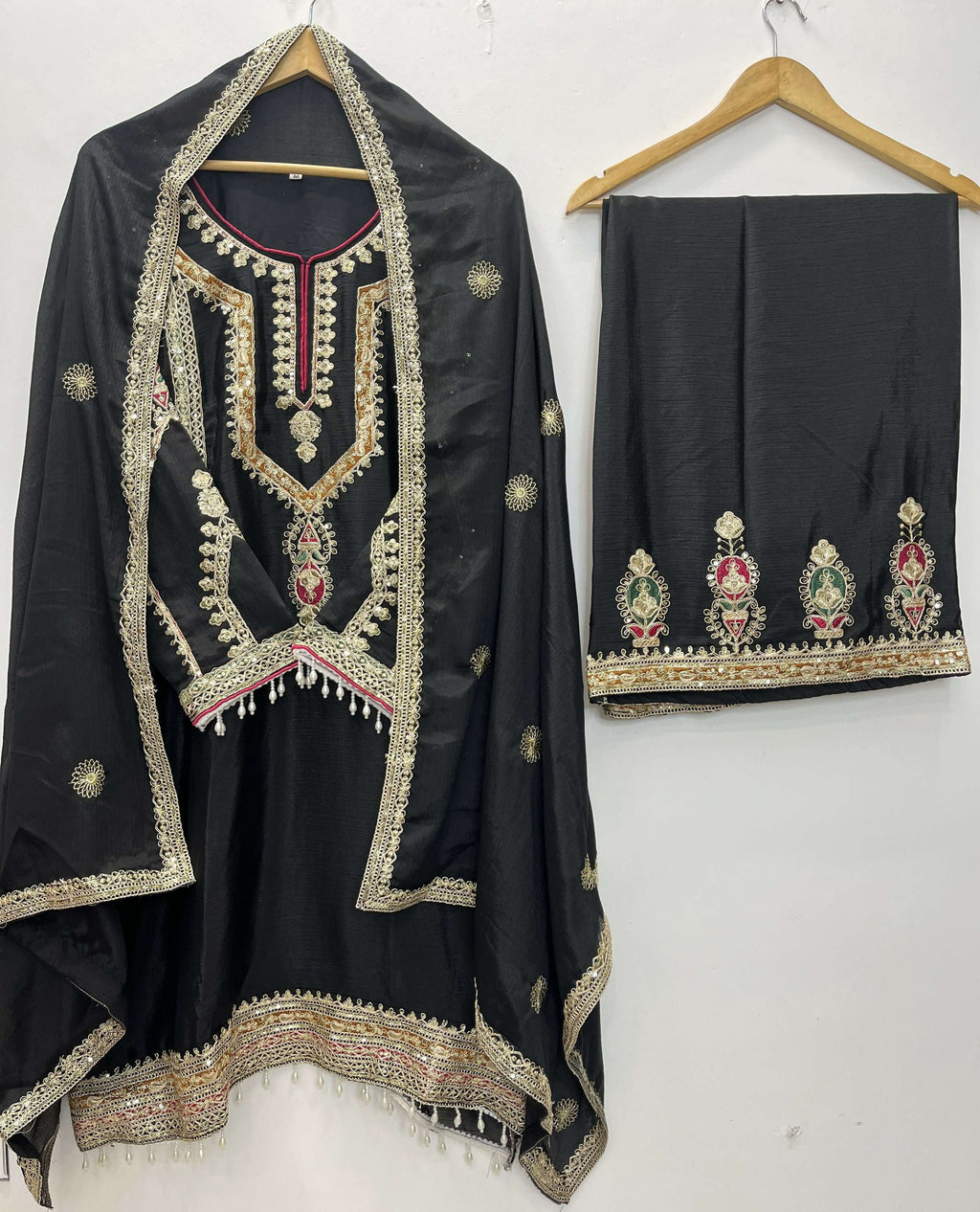 Teeya Creation Black Color Chinon Silk Party Wear Trending Palazzo Set | Grocsy