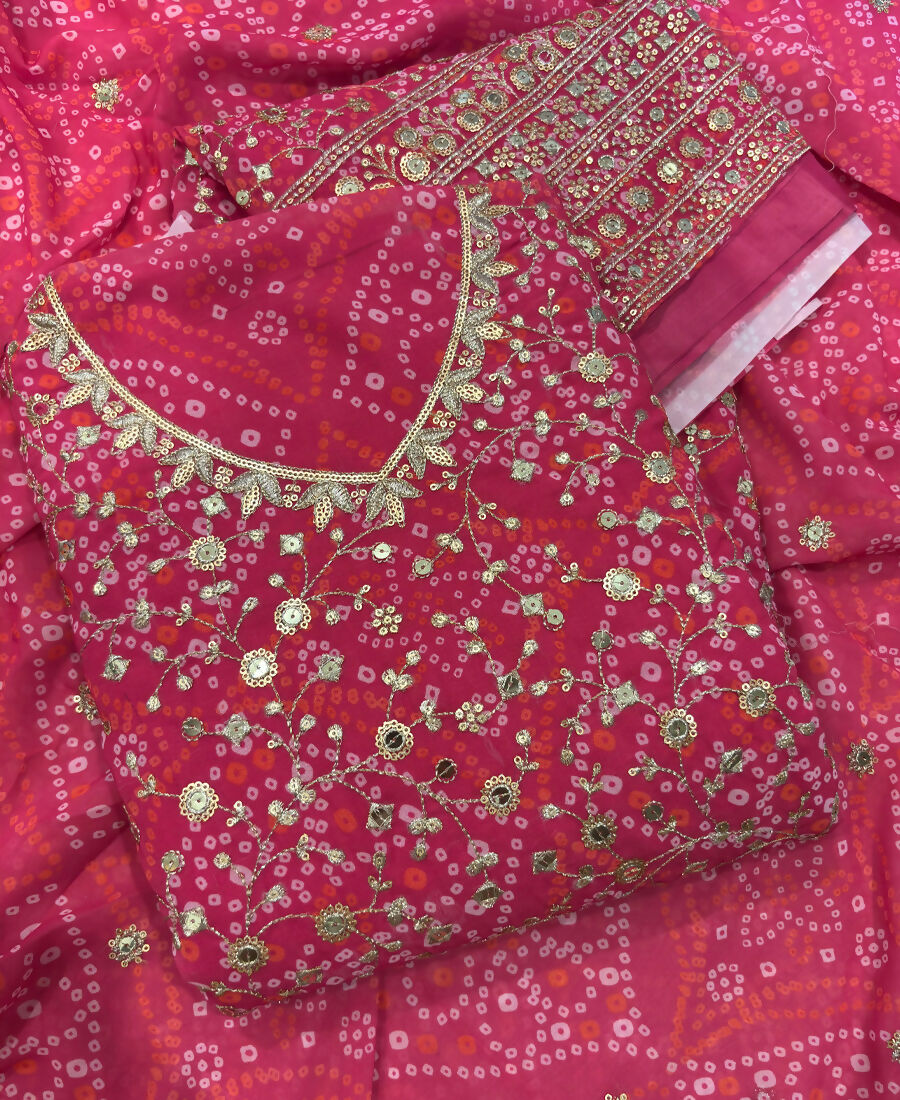 KC Pink Bandhani Printed Heavy Emrboidery Worked Sharara Suit Ethnic Wear | Grocsy