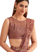 Pink Satin Embroidered Ready To Wear Saree With Unstitched Blouse Piece - Nandika | Grocsy