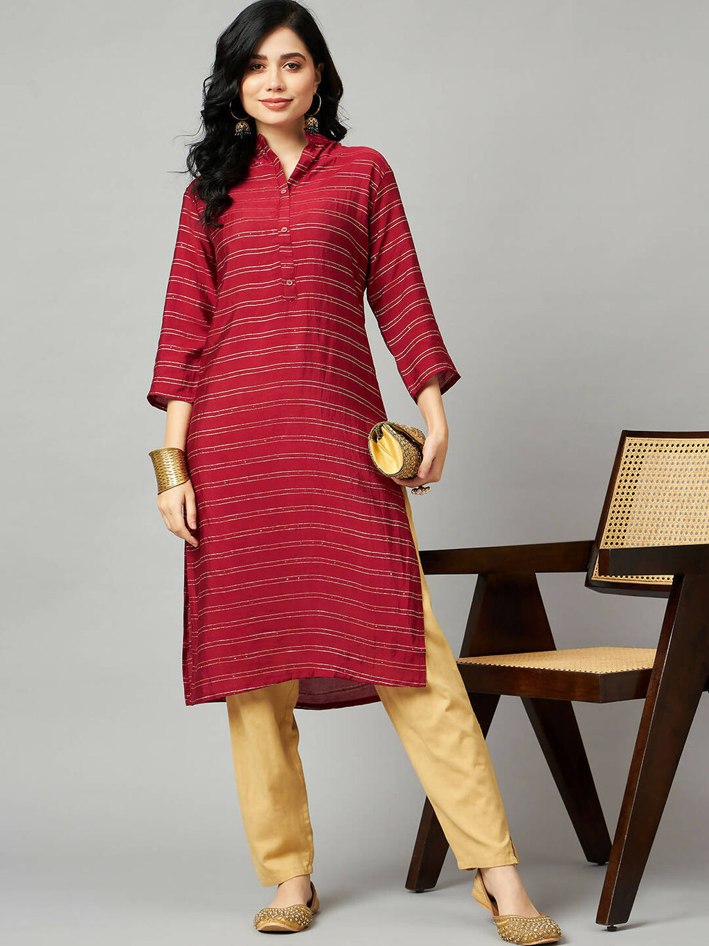 Red Poly Cotton Texture Straight Kurta - Sabella | Grocsy
