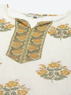 Yufta White yellow Floral Print kurta with Trouser & Dupatta set | Grocsy