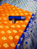 DEIANA'S Beautiful Designer Golden zari Soft Lichi Silk Saree - Orange | Grocsy
