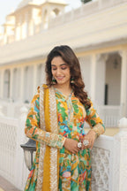 Jyoti Fashion Women's Green Russian Silk Sequins Zari Embroideredy Anarkali Dress with Dupatta | Grocsy