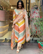 Partywear Designer Maslin Multi Stitched Suit With Dupatta - Tanisha | Grocsy