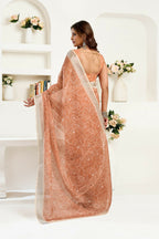 Joban Fashion Rust Brown Floral Linen Ready To Wear Saree With Unstitched Blouse | Grocsy