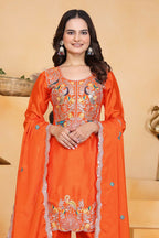 Teeya Creation Orange Color Chinon Silk Party Wear Punjabi Dhoti Suit | Grocsy