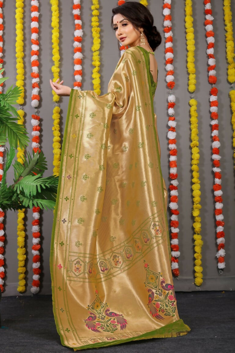 Jyoti Fashion Women's Green Paithani Silk Zari Woven Saree with Blouse | Grocsy