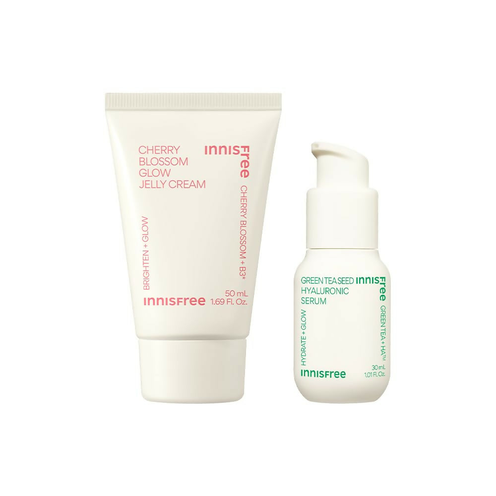 Innisfree Jeju Cherry Blossom Jelly Cream with Niacinamide & Green Tea Hyaluronic Hydrating Serum Combo | Grocsy