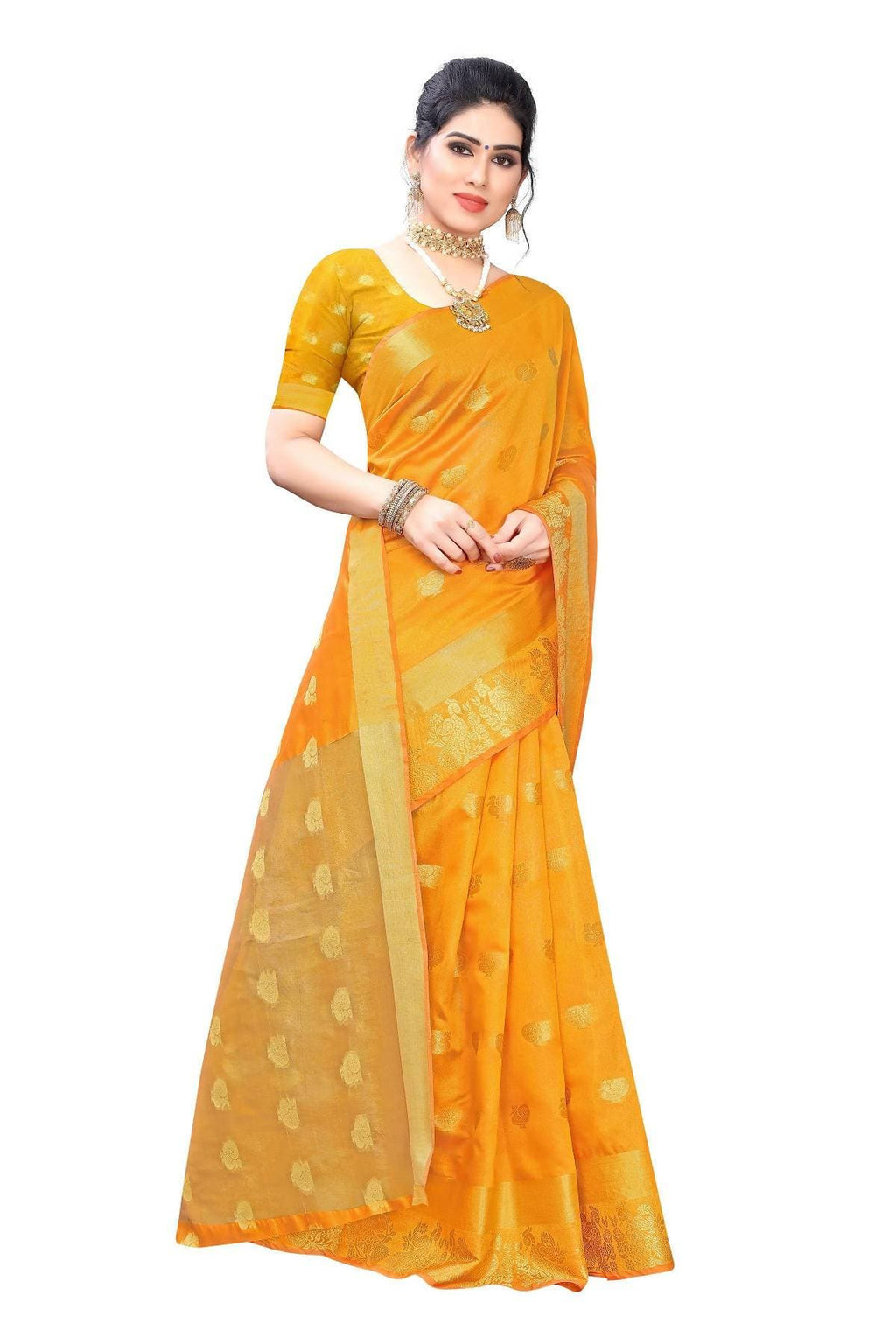 Vamika Banarasi Jacquard Weaving Yellow Saree | Grocsy
