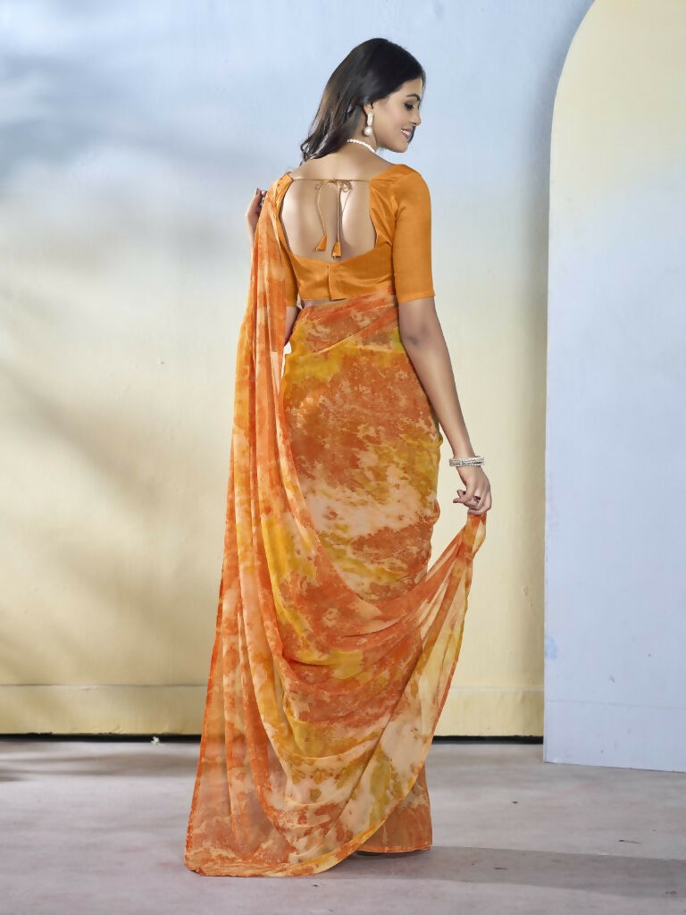 Orange Georgette Designer Printed Ready to Wear Saree - Samyana | Grocsy