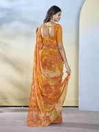 Orange Georgette Designer Printed Ready to Wear Saree - Samyana | Grocsy