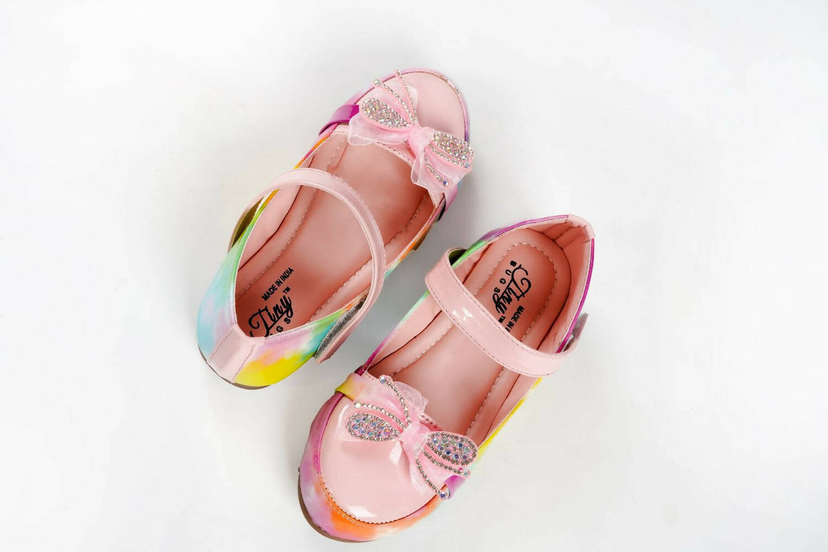 Tiny Bugs Girls Party Wear Velcro Ballerinas - Pink | Grocsy