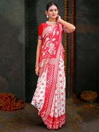 Shree Shyam Fashion Devistuti Red White Linen Cotton Saree | Grocsy
