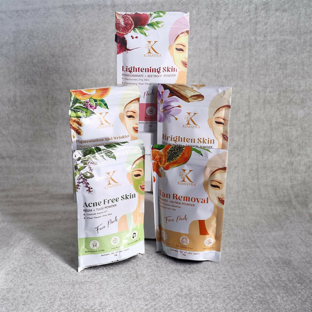 Kimayra Skin Care Combo Powder (Pomegranate + Beetroot, Neem + Tulsi, Orange + Papaya, Turmeric + Orange, Sandalwood + Saffron) | Grocsy