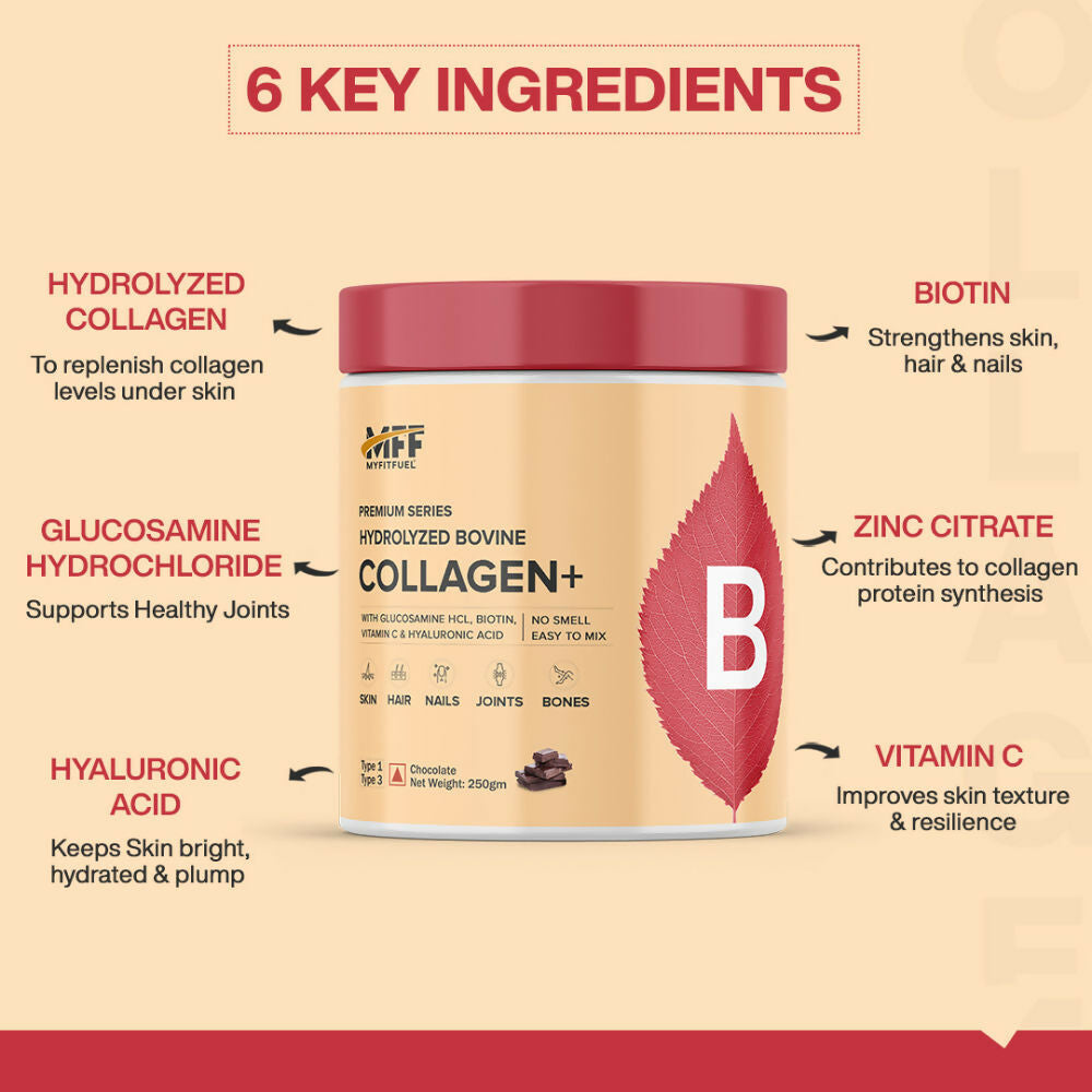MyFitFuel Hydrolyzed Bovine Collagen + Hyaluronic Acid Biotin Vitamin C Skin Hair Nails - Orange | Grocsy