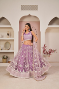 Eilara Women'S Lavender Butterfly Net White Cotton Thread And Zari Sequence Embroidered Work Lehenga Choli For Wedding | Grocsy