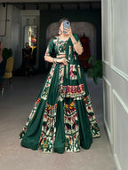 Vastranavya Navaratri Special Rayon with Printed Silk Lehenga with Stitched Choli - Green | Grocsy