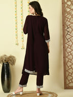 Myshka Women's Coffee Brown Georgette Kurta & Trousers With Dupatta Party Sets | Grocsy