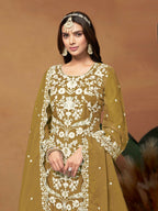 Anaita Mehendi Embroidered Soft Organza Salwar Suit | Grocsy