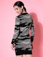 Women Black Acrylic Camouflage Knit Winter Dress - Wool Trees | Grocsy