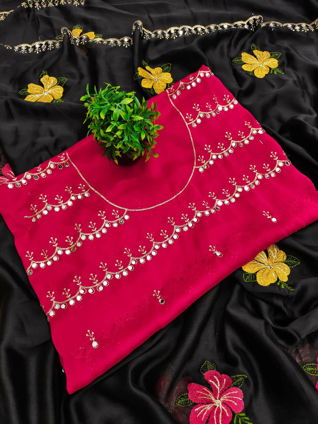 Teeya Creation Black Rangoli Silk Embroidery Work Party Wear Designer Saree | Grocsy
