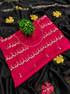 Teeya Creation Black Rangoli Silk Embroidery Work Party Wear Designer Saree | Grocsy