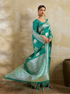 Shree Shyam Fashion Sea Green Silk Blend Saree | Grocsy