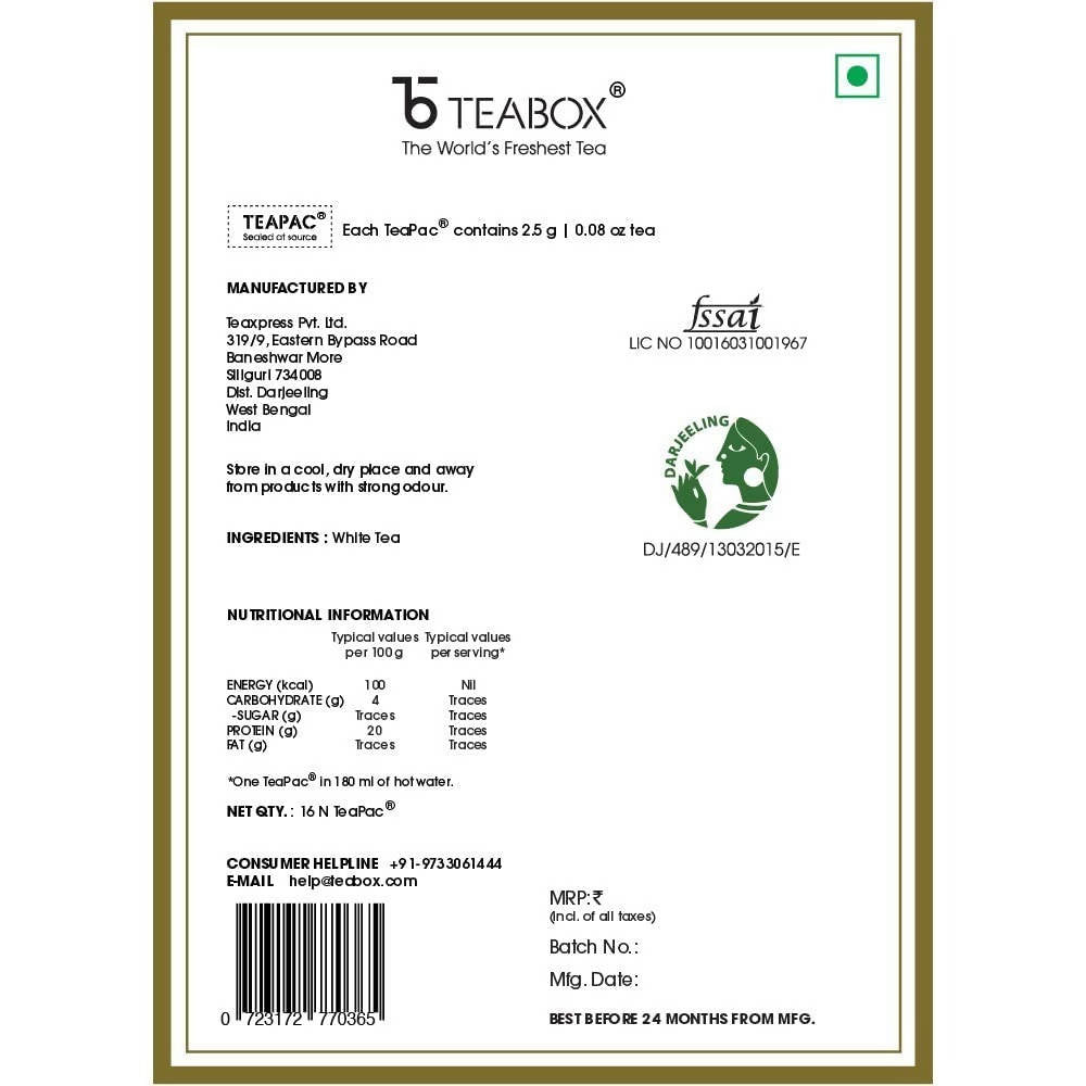 Teabox Darjeeling Special Spring White Tea Bags | Grocsy