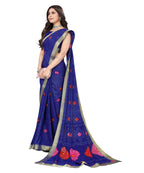 Vamika Blue Georgette Printed With Lace Saree | Grocsy