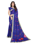 Vamika Blue Georgette Printed With Lace Saree | Grocsy