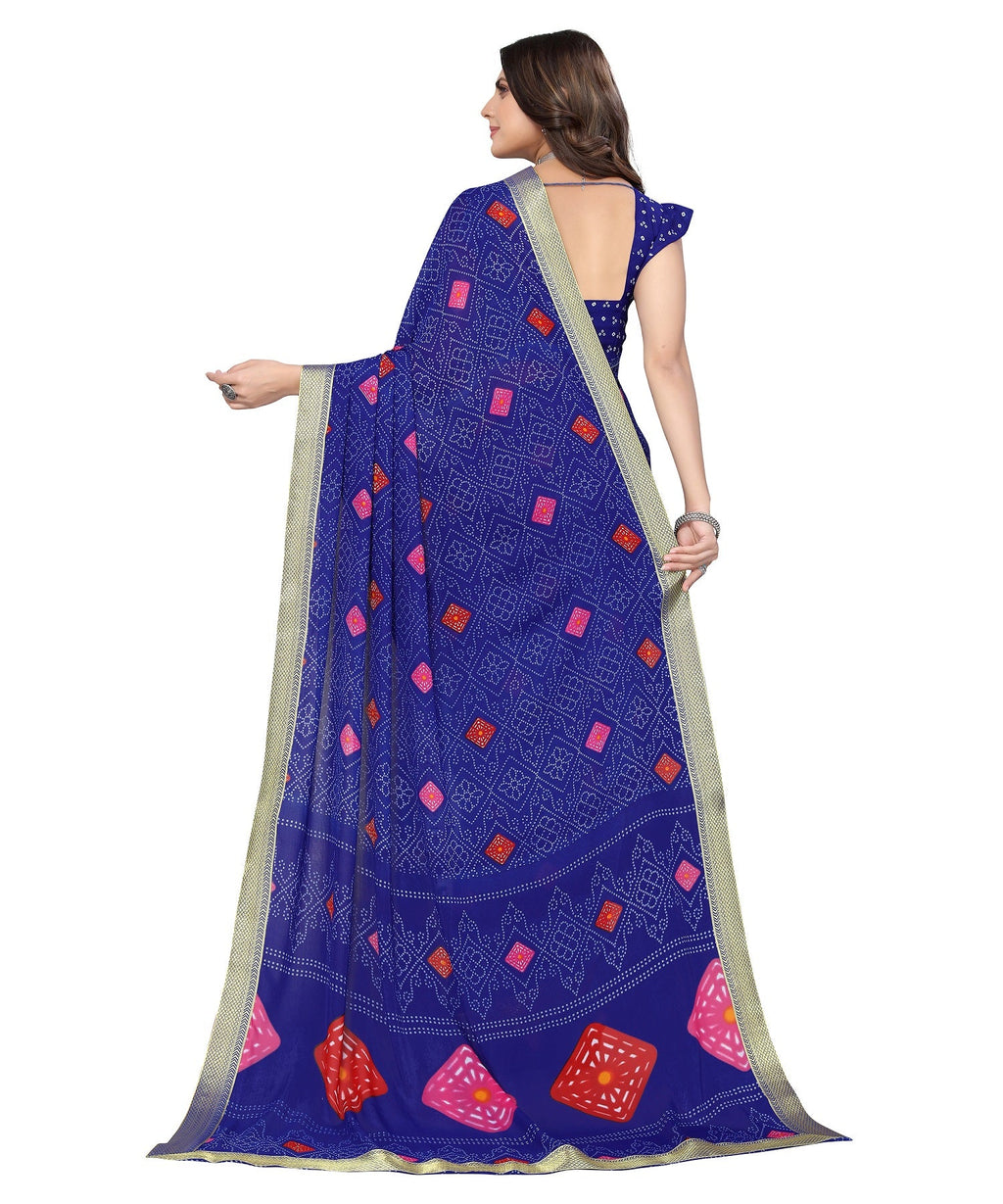 Vamika Blue Georgette Printed With Lace Saree | Grocsy