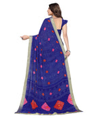 Vamika Blue Georgette Printed With Lace Saree | Grocsy