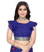 Vamika Blue Georgette Printed With Lace Saree | Grocsy