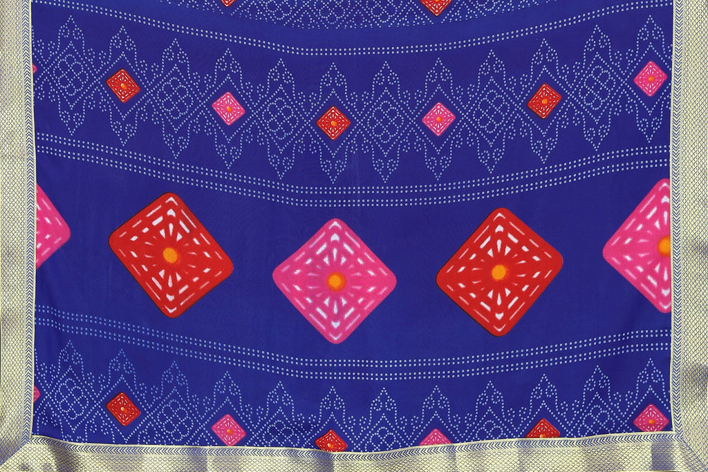 Vamika Blue Georgette Printed With Lace Saree | Grocsy