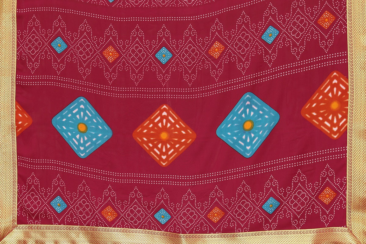 Vamika Maroon Georgette Printed With Lace Saree | Grocsy