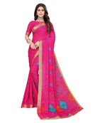 Vamika Pink Georgette Printed With Lace Saree | Grocsy