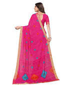 Vamika Pink Georgette Printed With Lace Saree | Grocsy