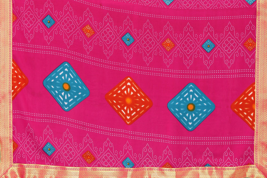 Vamika Pink Georgette Printed With Lace Saree | Grocsy