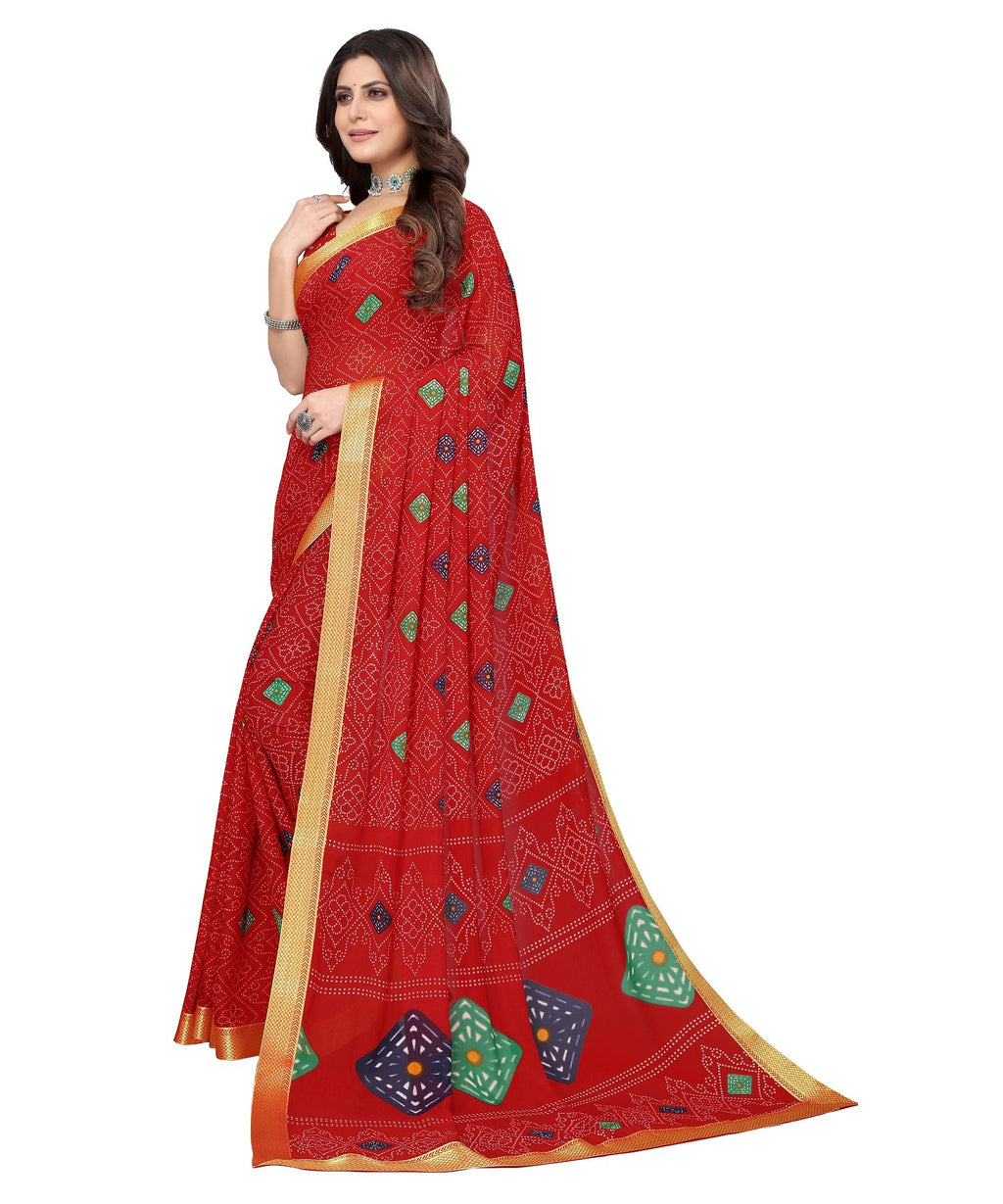 Vamika Red Georgette Printed With Lace Saree | Grocsy