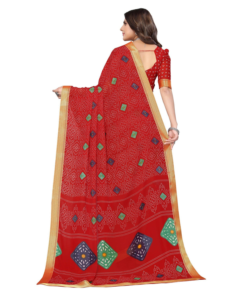 Vamika Red Georgette Printed With Lace Saree | Grocsy