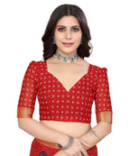 Vamika Red Georgette Printed With Lace Saree | Grocsy
