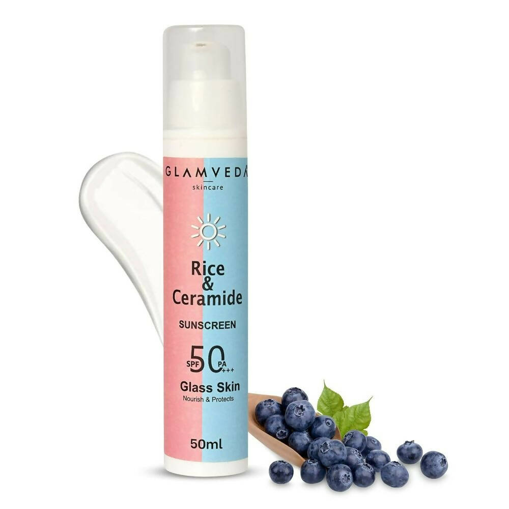 Glamveda Korean Glass Skin Rice & Ceramide Dewy Sunscreen Spf 50 Pa+++ | Grocsy