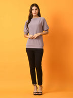 Myshka Women's Lavender Solid Boat Neck Party Top | Grocsy