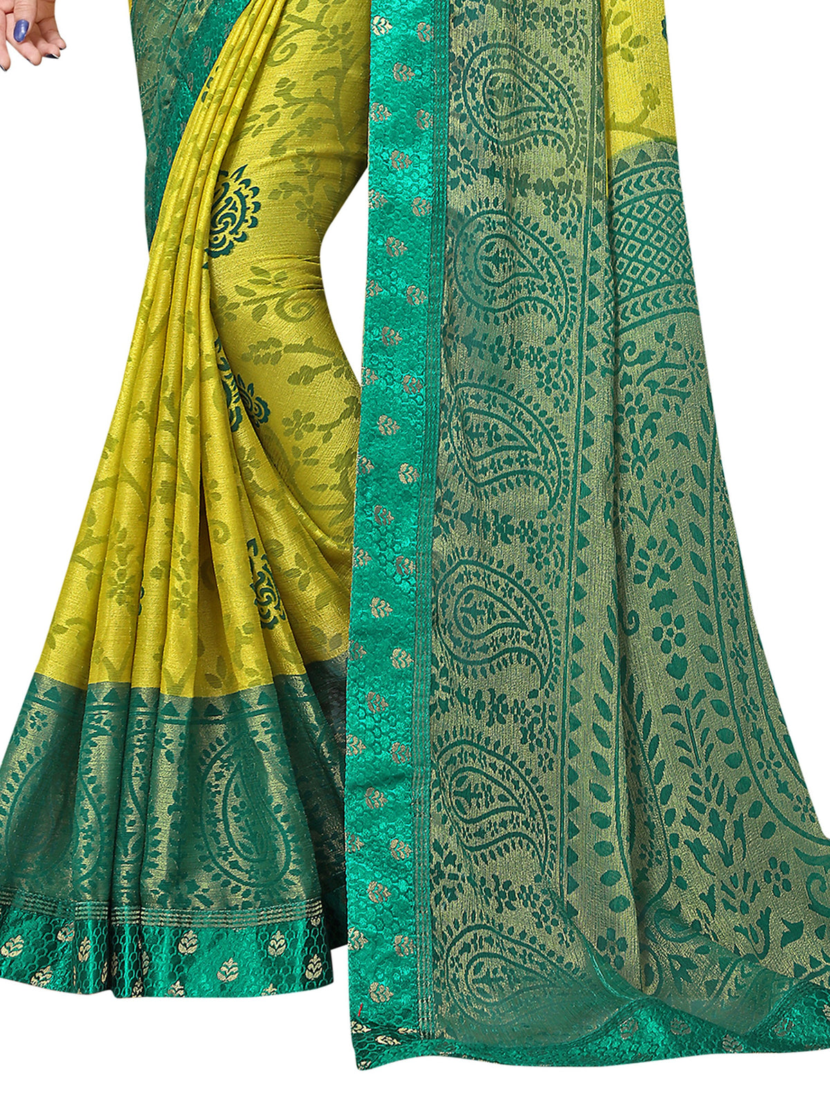 Vamika Light &Dark Green Designer Brasso Sarees With Exclusive Soft Banarsi Brocket Lace | Grocsy